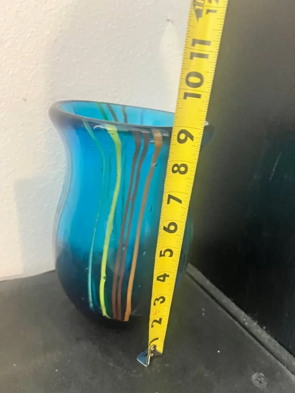 Vintage Multi-Colored Striped Art Glass Vase with Fish Decor